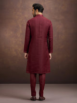 Maroon royal embroidered linen kurta suit ensemble