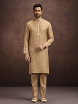 Gold graceful embroidered linen kurta pajama attire