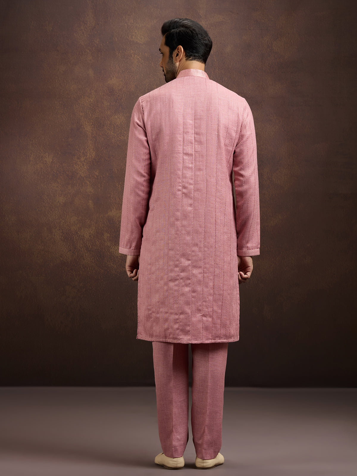 Pink festive embroidered linen kurta pajama collection