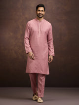 Pink festive embroidered linen kurta pajama collection