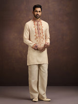 Beige printed linen kurta pajama outfit for men