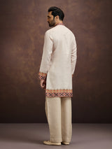 Off white printed linen kurta pajama outfit for men