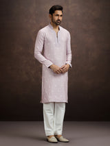 Purple embroidered banarasi silk kurta pajama for men