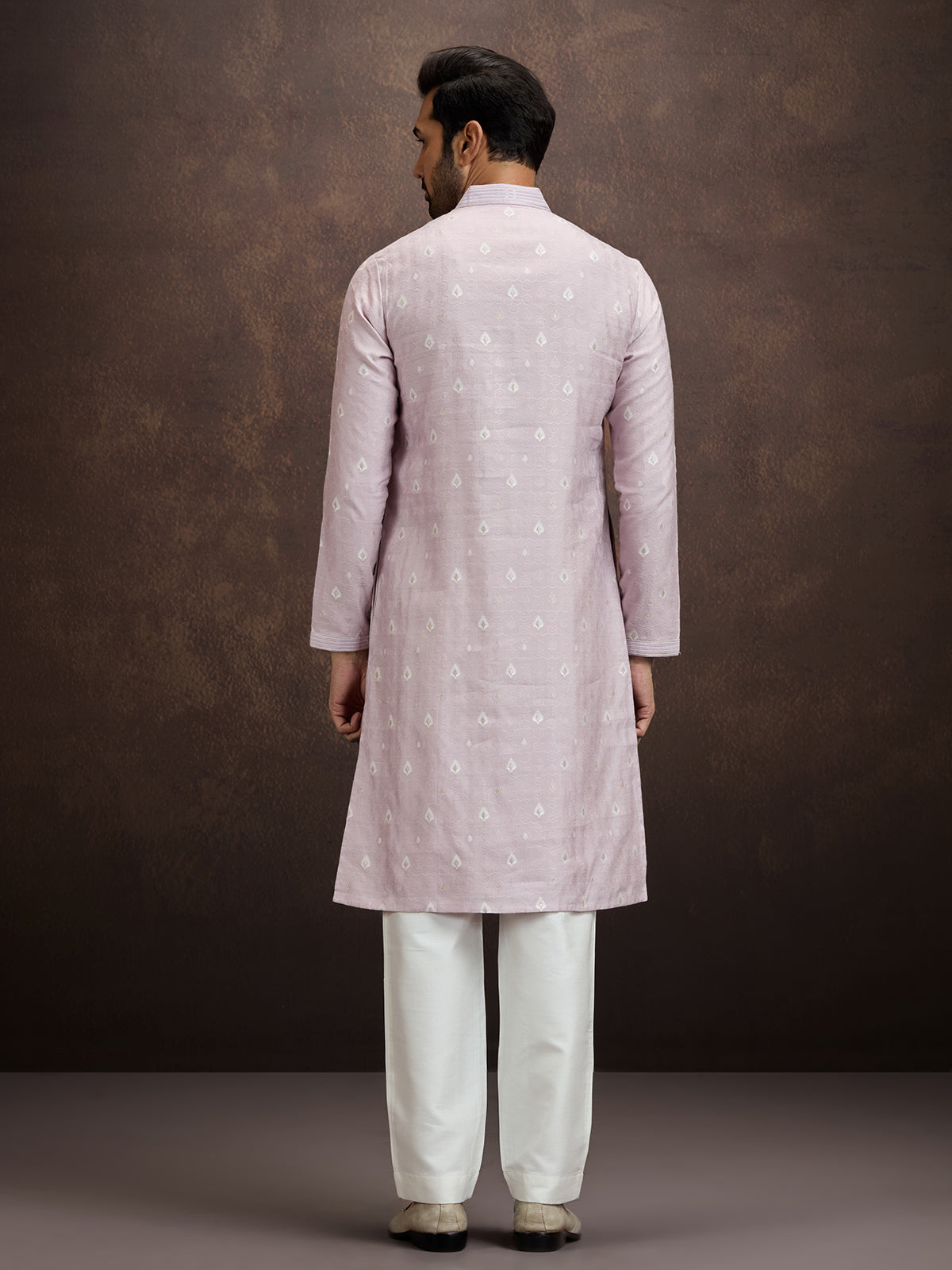 Purple embroidered banarasi silk kurta pajama for men
