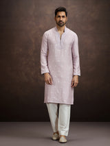 Purple embroidered banarasi silk kurta pajama for men