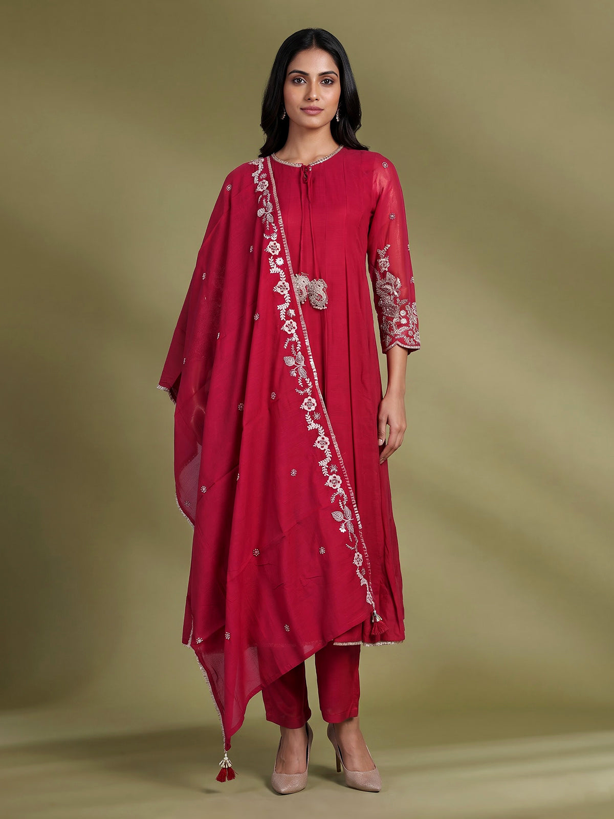 Rani pink embroidered anarkali suit for women