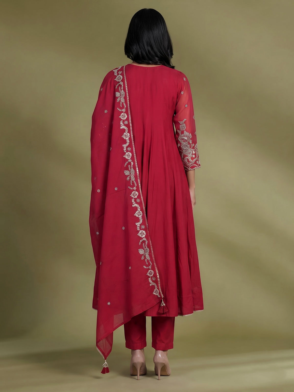 Rani pink embroidered anarkali suit for women