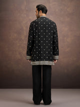 Black floral zari embroidered silk kurta pajama for men
