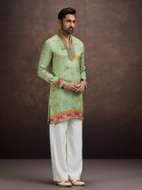 Green kalamkari inspired silk kurta pajama for men