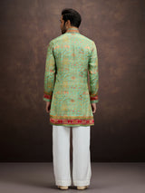 Green kalamkari inspired silk kurta pajama for men