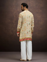 Cream kalamkari inspired silk kurta pajama for men