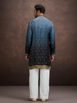 Steel blue printed embroidered kurta pajama for men