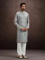 Grey thread zari kurta pajama for men