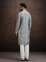 Grey thread zari kurta pajama for men