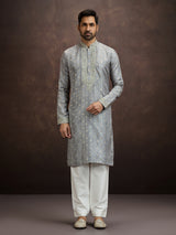 Grey thread zari kurta pajama for men