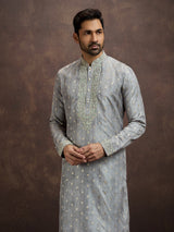 Grey thread zari kurta pajama for men