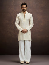 Cream embroidered tissue kurta pajama for men