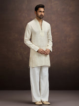 Cream embroidered tissue kurta pajama for men