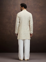Cream embroidered tissue kurta pajama for men