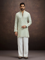 Mint green embroidered tissue kurta pajama for men