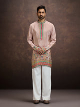 Blush pink pichwai embroidered silk kurta pajama for men