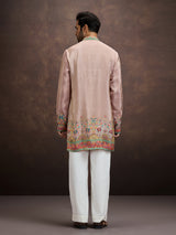 Blush pink pichwai embroidered silk kurta pajama for men