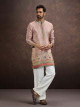Blush pink pichwai embroidered silk kurta pajama for men