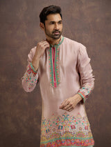 Blush pink pichwai embroidered silk kurta pajama for men