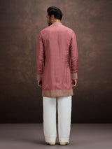 Pink zardosi paisley embroidered silk kurta pajama for men