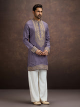 Dusty purple zardosi paisley embroidered silk kurta pajama for men