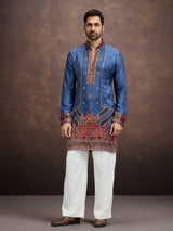 Blue gota embroidered silk kurta pajama for men