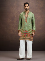 Sage green gota embroidered silk kurta pajama for men