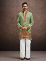 Sage green gota embroidered silk kurta pajama for men