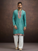 Blue paisley kurta pajama with dupatta for men