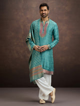 Blue paisley kurta pajama with dupatta for men