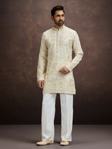 Cream chikankari embroidered kurta pajama for men