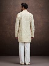 Cream chikankari embroidered kurta pajama for men