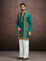 Teal green bandhani kurta pajama for men