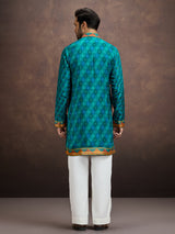 Teal green bandhani kurta pajama for men