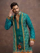Teal green bandhani kurta pajama for men