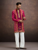 Magenta pink bandhani kurta pajama for men