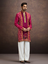 Magenta pink bandhani kurta pajama for men