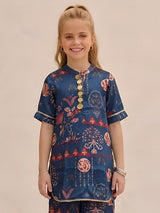 Navy blue boho printed girls co-ord set