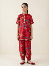 Red boho printed girls co-ord set