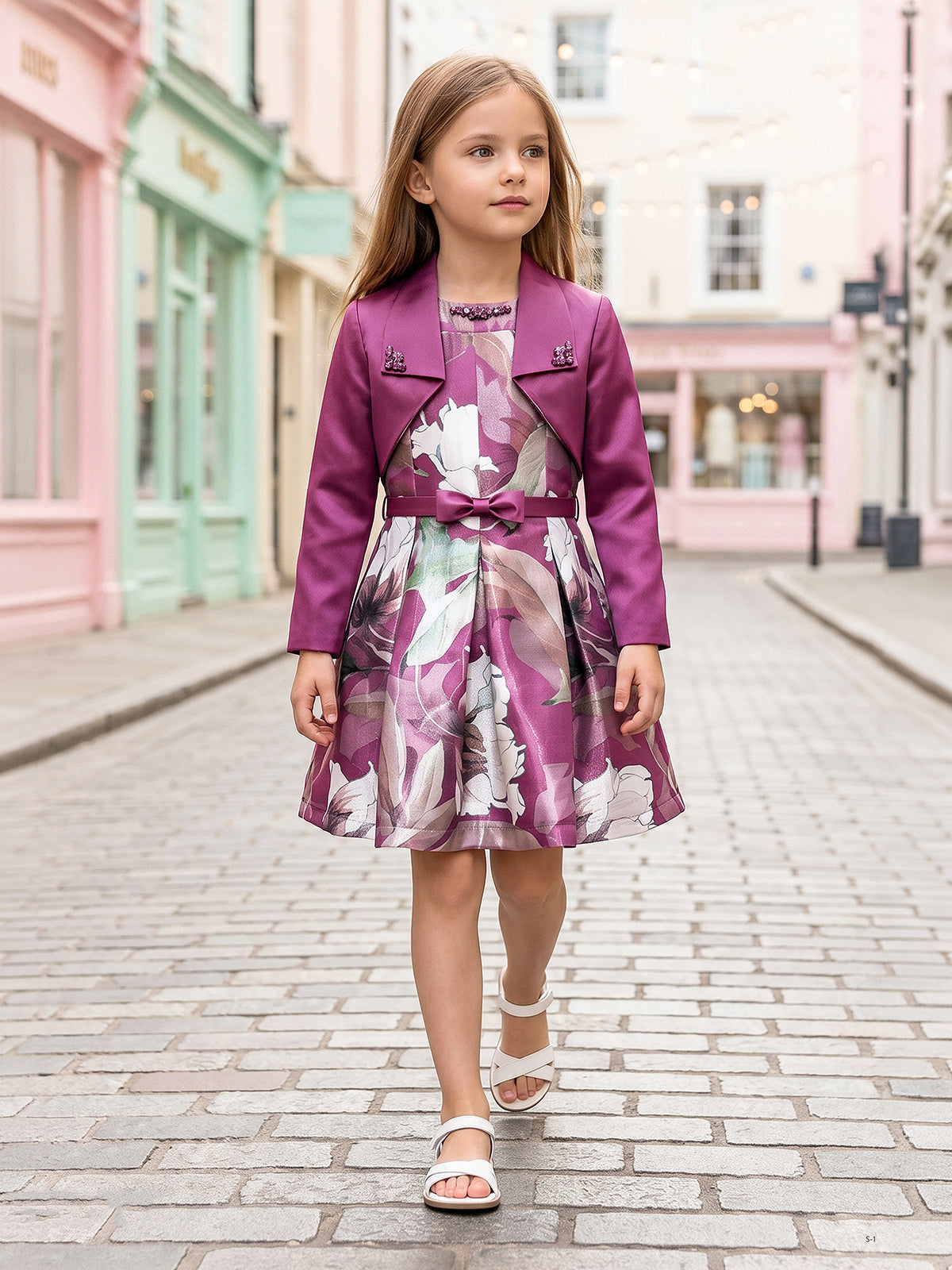 Wine beaded bolero girls frock