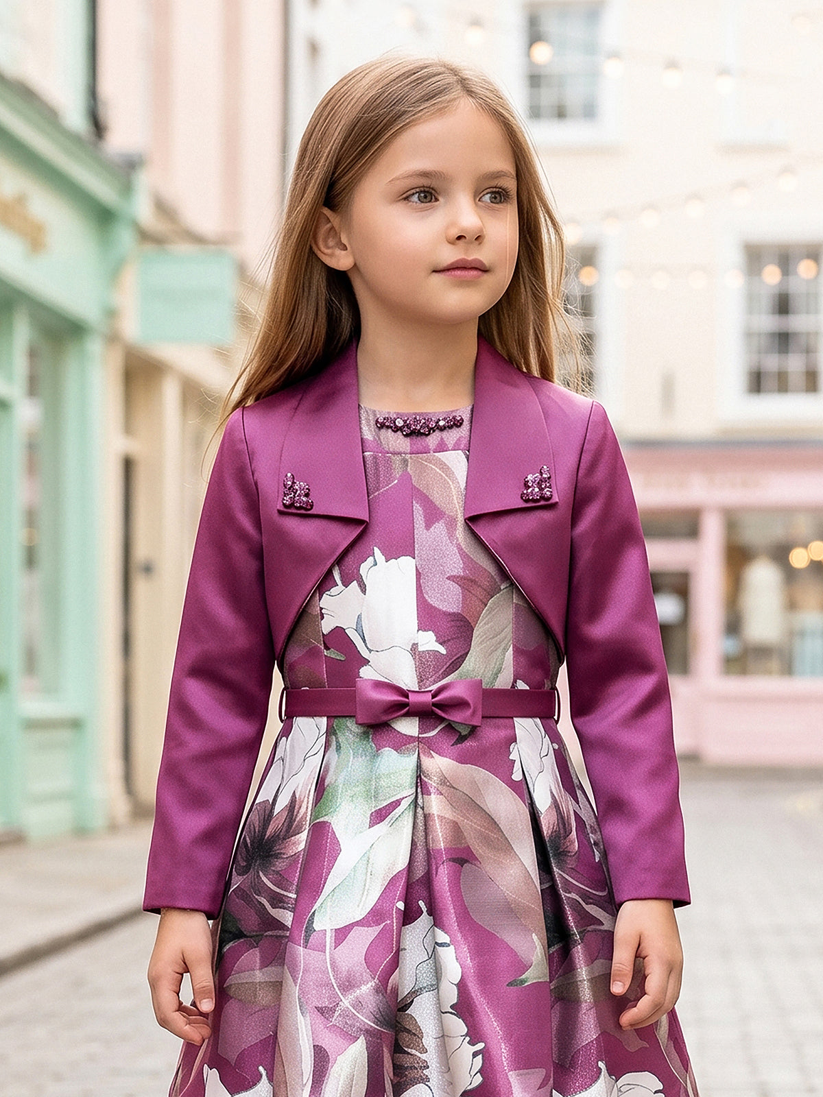 Wine beaded bolero girls frock