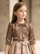 Brown beaded jacquard girls frock