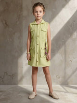Green safari shirt girls dress