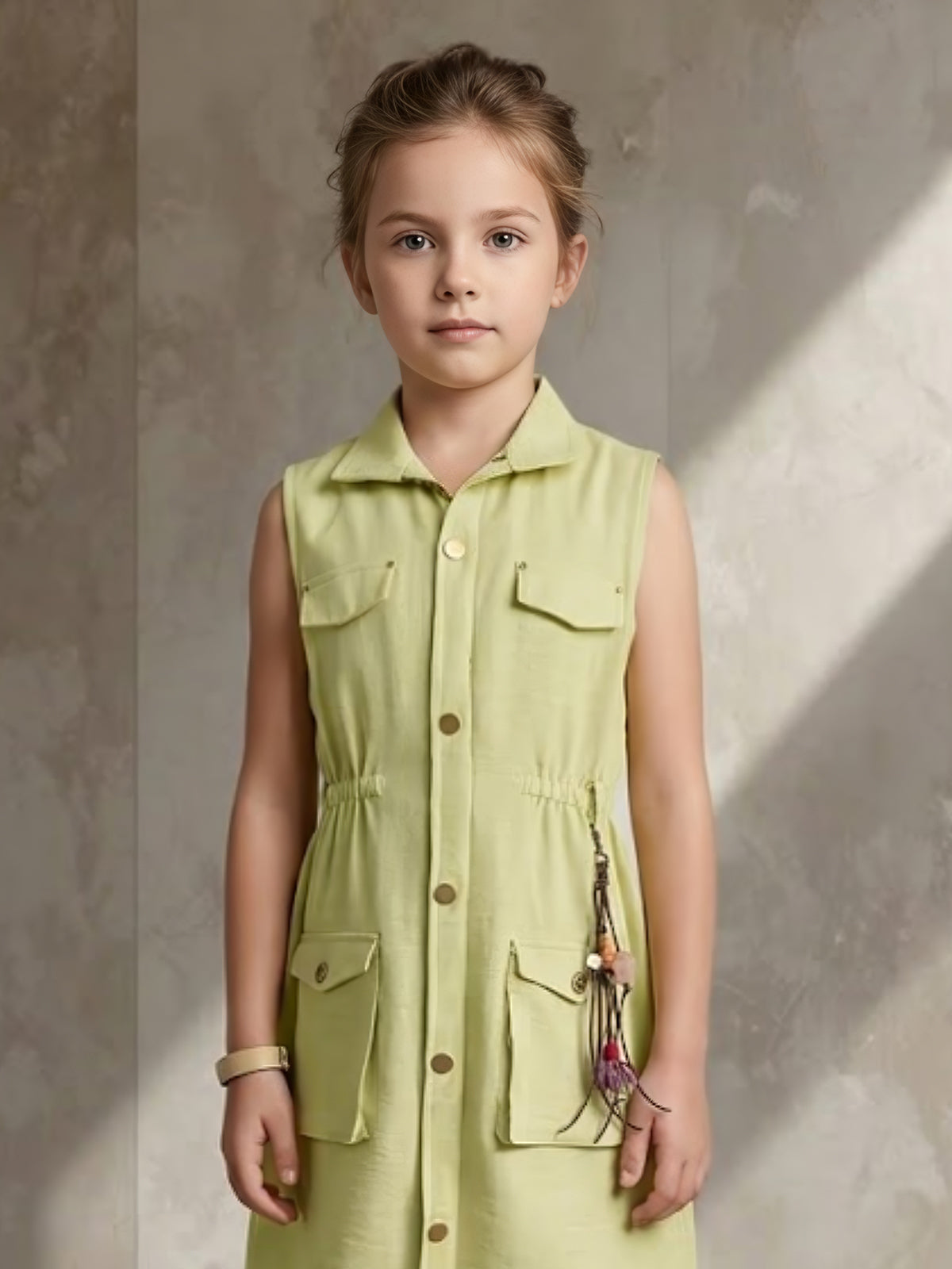 Green safari shirt girls dress