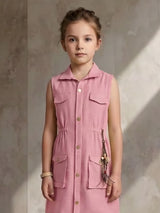 Pink safari shirt girls dress